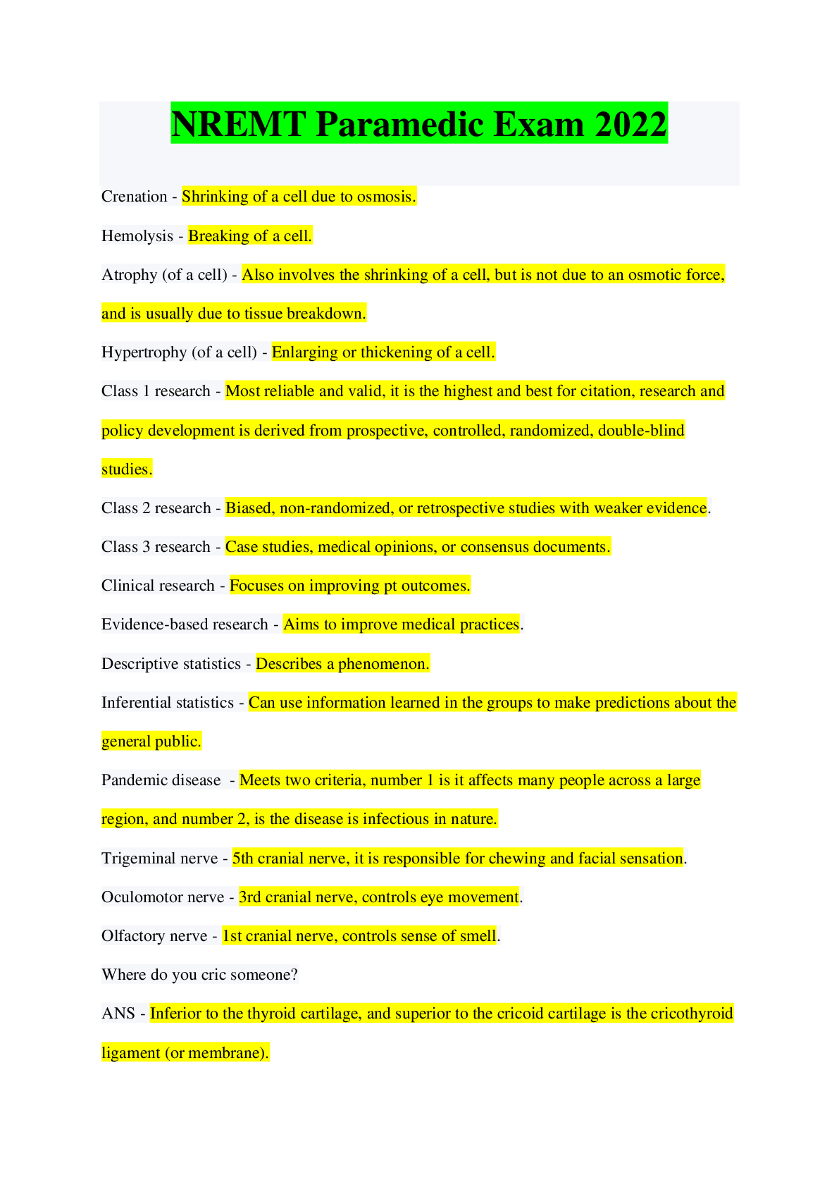 Preview image for NREMT Paramedic Exam 2022